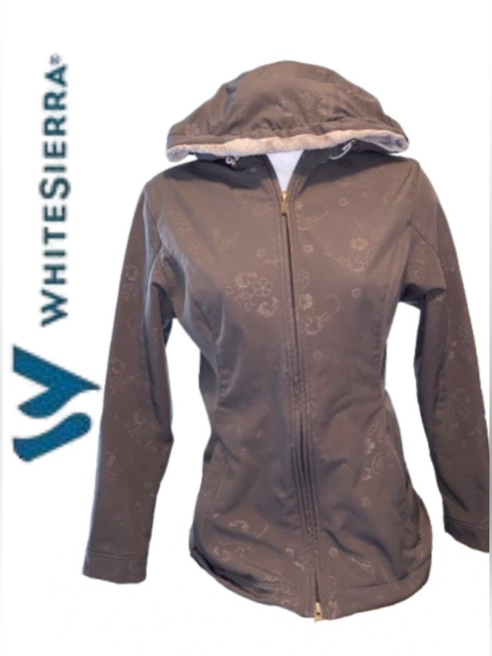 ♥️ White Sierra Hooded Utility Jacket in Grey with Subtle Floral Print Size M